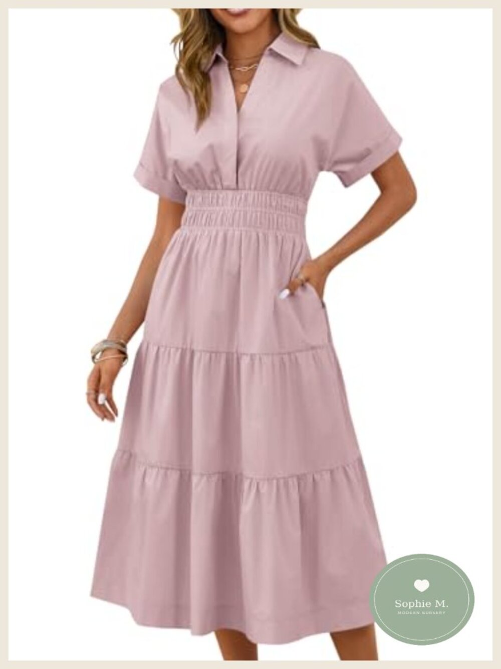 Summer Short Sleeve V-Neck Maxi Dress with Pockets